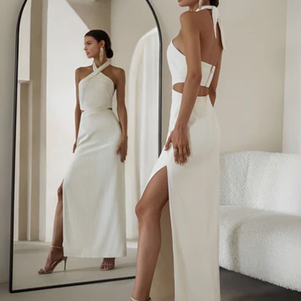 Crisscross Cutout Halter Split Dress